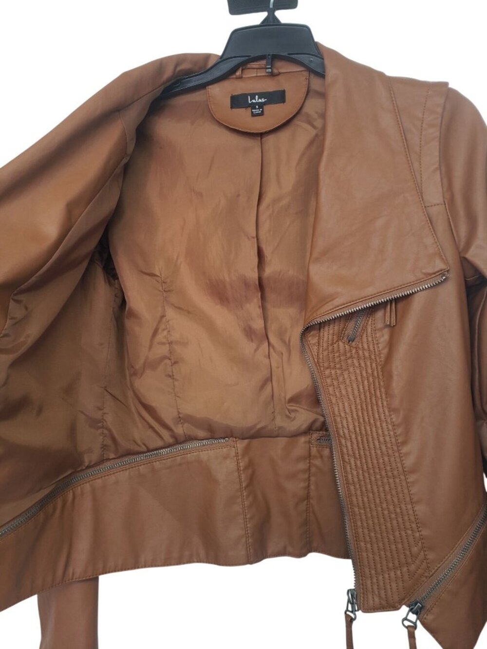 Lulu's Brown Faux Leather Vegan Moto Jacket Womens S Boho Country Western - Picture 14 of 15